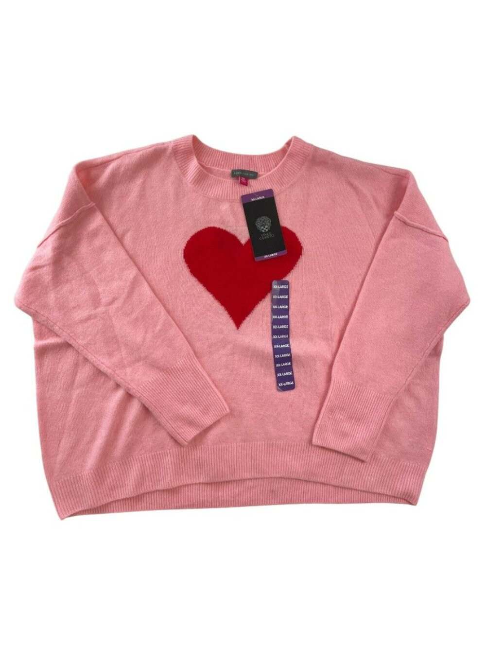 Vince Camuto Pink Heart Sweater Red Intarsia Knit Crewneck Women's Sz 2XL NWT